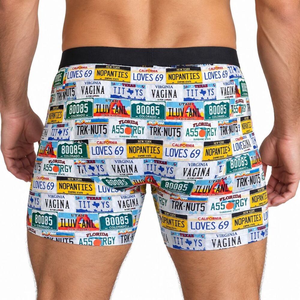 Shinesty DMV Catastrophe Ball Hammock Boxers Mens XL NWT License Plate Print